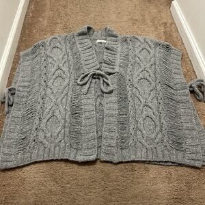 Sleeping On Snow Anthropologie Chunky Knit Poncho Wool Angora Blend Gray OS